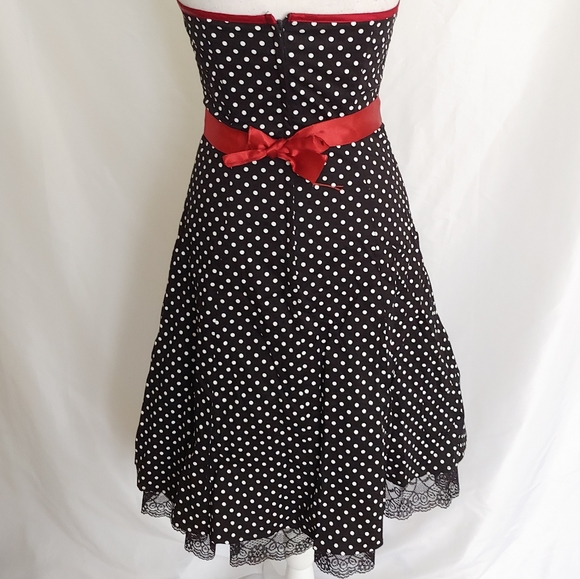 BCX Strapless Black White & Red Polka Dot Dress - Picture 5 of 8